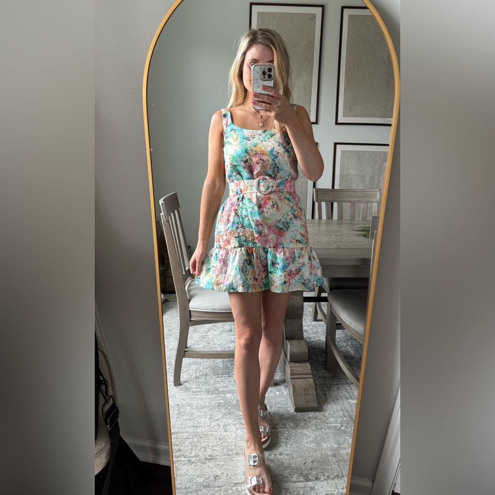 Pastel Floral Sleeveless Spring Summer Belted Dress - Picture 2 of 12